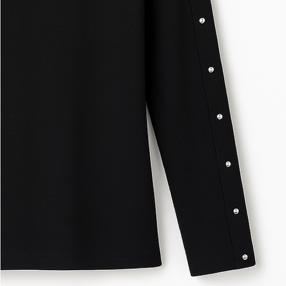 Karen Scott’ Black Long Sleeve Top Size L – Studded Neckline & Sleeve Detail - Picture 13 of 15